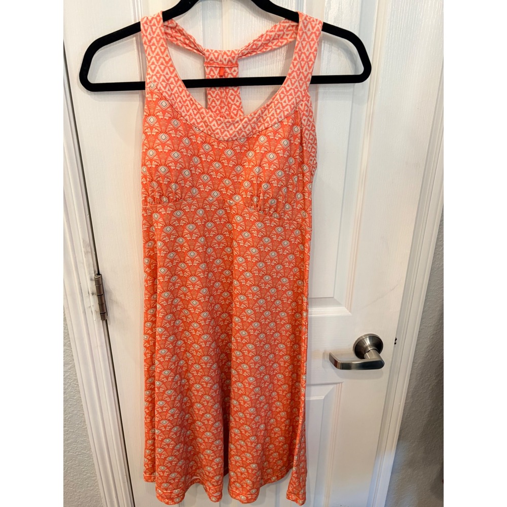 Prana Quinn Dress Orange Geometric Diamond Racerback Activewear Yoga Travel